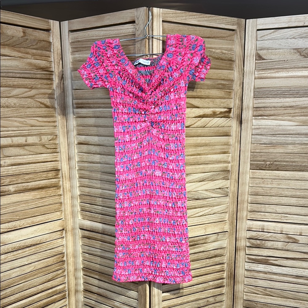Zara Pink Floral Ruched Dress